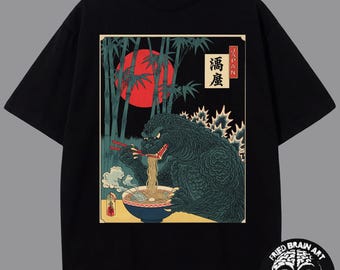 Godzilla Ramen T-Shirt: Japanese Art Style, Unisex Cotton Tee