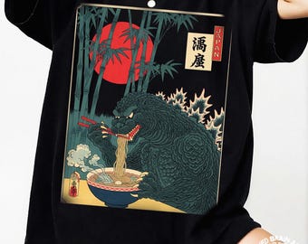 Godzilla Ramen T-Shirt: Japanese Art Style, Unisex Cotton Tee