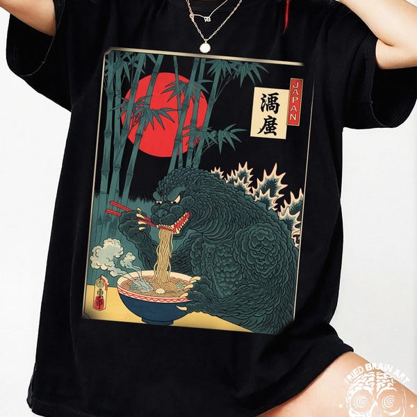 Camiseta de Godzilla Ramen: estilo artístico japonés, camiseta unisex de algodón