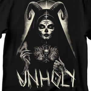 Unholy Nun T- Shirt, Funny Horror Choked Up Unholy Nun Satan Baphomet Gothic T-Shirt, Nun Shirt, Unholy Shirt, Halloween Shirt, Dark nun