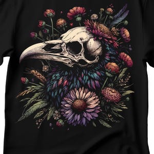 Bird Skull T-Shirt with Wild Flowers, Bird Skull T-Shirt, Wild Flowers T-Shirt, Botanical T-Shirt, Flowers T-Shirt