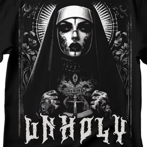 Unholy Nun T- Shirt, Funny Horror Choked Up Unholy Nun Satan Baphomet Gothic T-Shirt, Nun Shirt, Unholy Shirt, Halloween Shirt, Dark nun