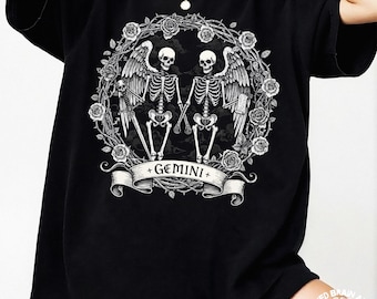 T-shirt Gemini Zodiac: skelet met twee astrologie