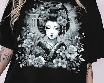 Japanese Geisha Art T-Shirt: Floral Kimono Design