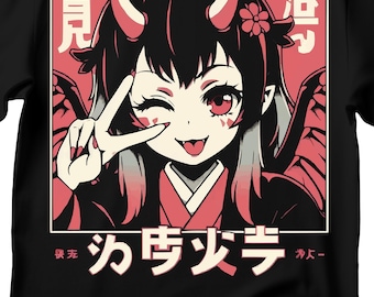 Camiseta de chica demonio de anime, estilo manga japonés