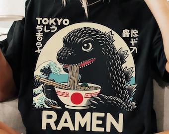 Camiseta Godzilla Ramen: Camiseta vintage de comida japonesa de monstruos