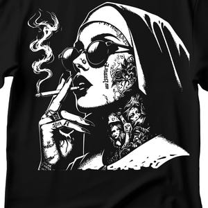 Unholy Nun T- Shirt, Funny Horror Choked Up Unholy Nun Satan Baphomet Gothic T-Shirt, Nun Shirt, Unholy Shirt, Halloween Shirt, Dark nun
