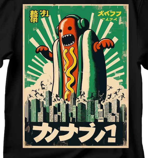 Funny Kaiju Hot Dog Monster T-shirt: Attacking City Tee - Etsy