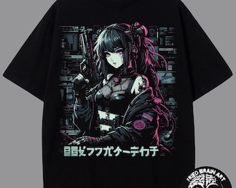 Cyberpunk Anime Girl T-Shirt: Futuristic Robot Design
