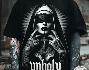 Unholy Nun T-Shirt: Gothic Satan Baphomet Halloween Shirt