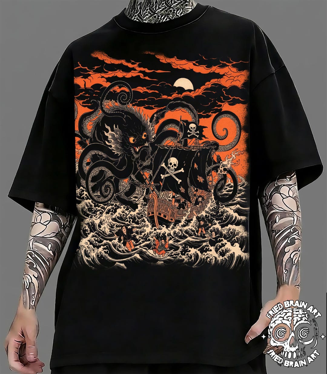 Japanese Kraken T-shirt: Octopus Vs Pirate Ship, Sailor Style - Etsy