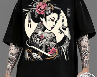 Japans Geisha Art-T-shirt: getatoeëerd geishaontwerp