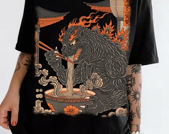 Camiseta vintage de Godzilla Ramen: divertida camiseta japonesa de monstruo