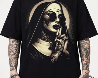 Grappig Unholy Nun-T-shirt: gothic-horror-halloweenshirt