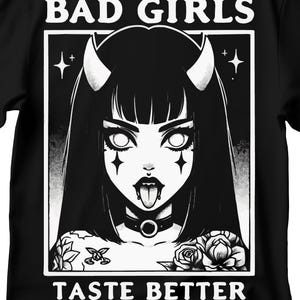 悪い女の子はもっとよく知っている T シャツ、アニメ悪魔の女の子 T シャツ、アニメの女の子 T シャツ、ゴシック ガール T シャツ、アニメ T シャツ、ゴシック T シャツ