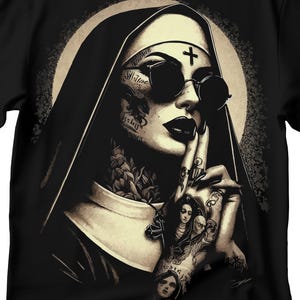Unholy Nun T- Shirt, Funny Horror Choked Up Unholy Nun Satan Baphomet Gothic T-Shirt, Nun Shirt, Unholy Shirt, Halloween Shirt, Dark nun