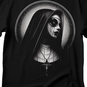 Unholy Nun T- Shirt, Funny Horror Choked Up Unholy Nun Satan Baphomet Gothic T-Shirt, Nun Shirt, Unholy Shirt, Halloween Shirt, Dark nun