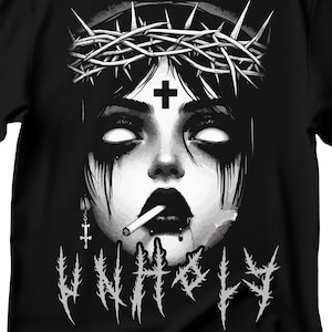 Unholy Nun T- Shirt, Funny Horror Choked Up Unholy Nun Satan Baphomet Gothic T-Shirt, Nun Shirt, Unholy Shirt, Halloween Shirt, Dark nun