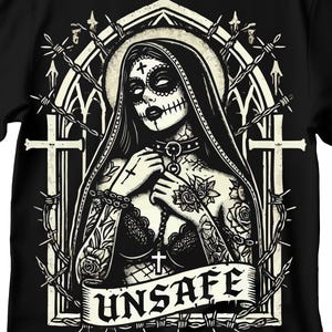 Unholy Nun T- Shirt, Funny Horror Choked Up Unholy Nun Satan Baphomet Gothic T-Shirt, Nun Shirt, Unholy Shirt, Halloween Shirt, Dark nun