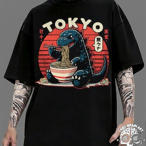 Ramen T-Shirt, Japanese Kaiju Tee, Cute Monster Graphic Shirt, Cyberpunk Grunge Apparel, Edgy Streetwear Top