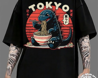 Godzilla Eating Ramen T-Shirt: Funny Japanese Monster Tee