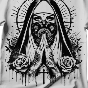 Unholy Nun T- Shirt, Funny Horror Choked Up Unholy Nun Satan Baphomet Gothic T-Shirt, Nun Shirt, Unholy Shirt, Halloween Shirt, Dark nun