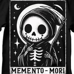 Camiseta Memento Mori "Lembre-se da sua morte" em latim, camiseta engraçada do Ceifador, camiseta fofa do Ceifador, carta de tarô da morte
