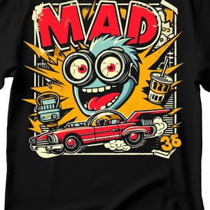 Retro vintage cartoon zwart T-shirt elke maat, vintage auto's t-shirt, gekke vintage cartoon