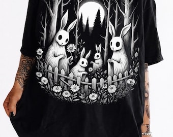 Creepy Bunny-T-shirt: Weirdcore Gothic Dark Cottagecore-kleding