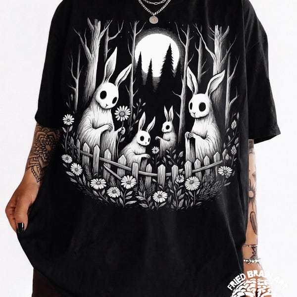 Maglietta Coniglietto Inquietante: Abbigliamento Weirdcore Gothic Dark Cottagecore
