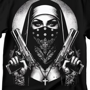 Unholy Nun T- Shirt, Funny Horror Choked Up Unholy Nun Satan Baphomet Gothic T-Shirt, Nun Shirt, Unholy Shirt, Halloween Shirt, Dark nun