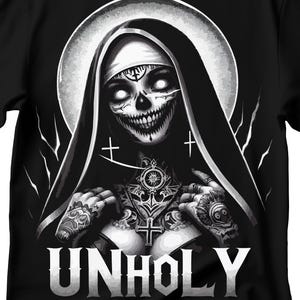 Unholy Nun T- Shirt, Funny Horror Choked Up Unholy Nun Satan Baphomet Gothic T-Shirt, Nun Shirt, Unholy Shirt, Halloween Shirt, Dark nun