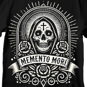 Memento Mori &quot;Remember Your Death&quot; In Latin | Catholic Gifts | Faith Based Apparel | Catholic Skull T Shirts |