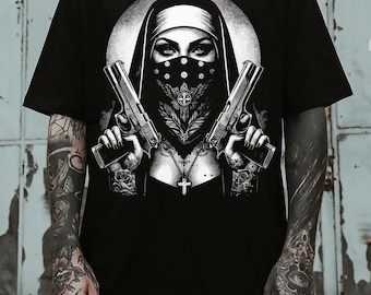 Unholy Nun T-Shirt: Gothic Horror, Satan Baphomet Design