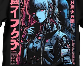 Cyberpunk Anime Girl T-Shirt: Futuristisches Roboter Design