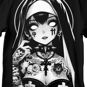 Unholy Nun T- Shirt, Funny Horror Choked Up Unholy Nun Satan Baphomet Gothic T-Shirt, Nun Shirt, Unholy Shirt, Halloween Shirt, Dark nun