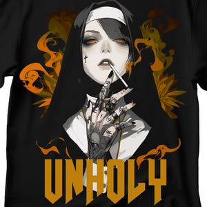 Unholy Nun T- Shirt, Funny Horror Choked Up Unholy Nun Satan Baphomet Gothic T-Shirt, Nun Shirt, Unholy Shirt, Halloween Shirt, Dark nun