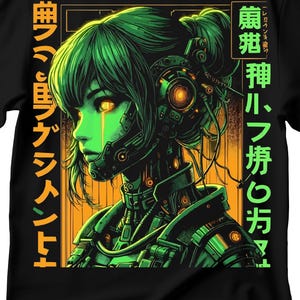T-shirt animemeisje cyberpunk, T-shirt cyberpunk, futuristisch T-shirt cyberpunk-anime, futuristisch schattig T-shirt robotmeisje