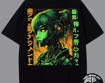 Cyberpunk Anime Girl T-Shirt: Futuristic Robot Design