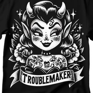 Devil girl t-shirt, Troublemaker girl T-Shirt, Vintage girl t-shirt, Vintage girl cartoon t-shirt, Tattooed girl t-shirt, Cute girl t-shirt