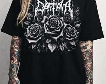 Gotisches schwarzes Rosen-T-Shirt: Halloween Blumen-T-Shirt