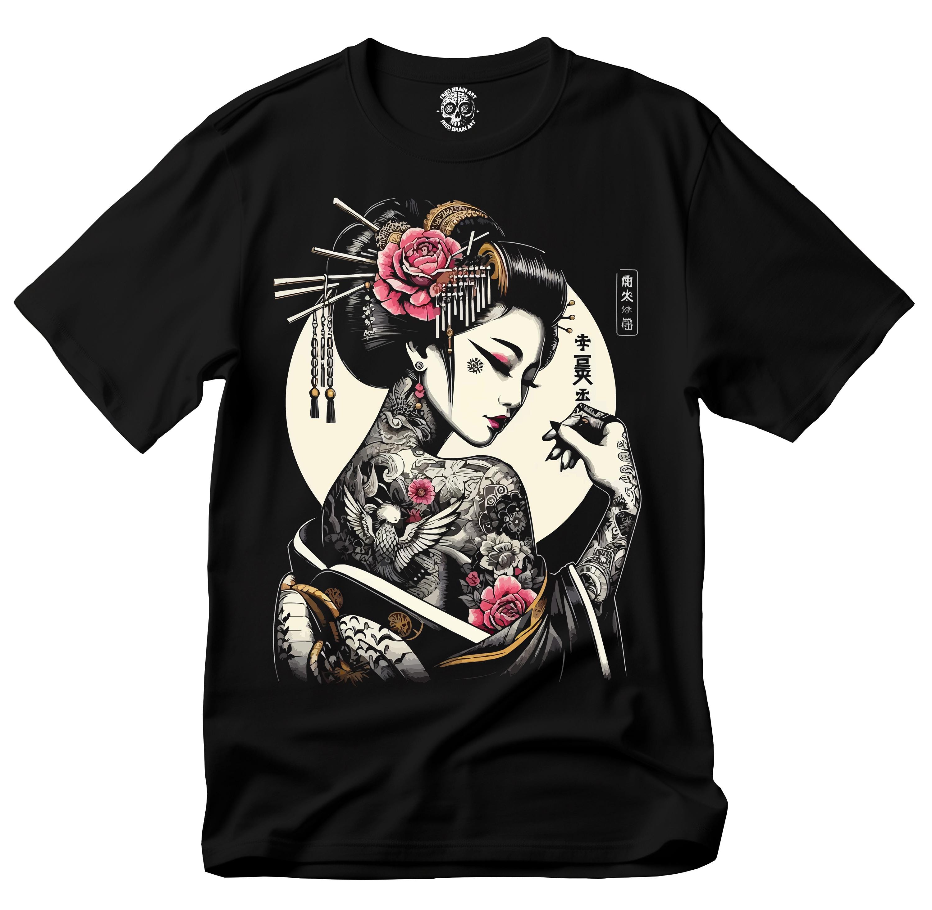 Japanese Geisha T-shirt, Tattooed Geisha Graphic Tee, Gothic