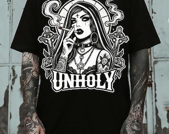Unholy Nun T-Shirt: Gothic Satan Baphomet Halloween Shirt
