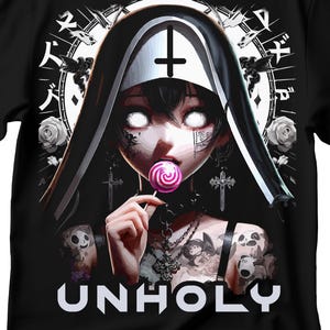 Unholy Nun T- Shirt, Funny Horror Choked Up Unholy Nun Satan Baphomet Gothic T-Shirt, Nun Shirt, Unholy Shirt, Halloween Shirt, Dark nun