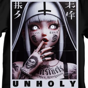 Unholy Nun T- Shirt, Funny Horror Choked Up Unholy Nun Satan Baphomet Gothic T-Shirt, Nun Shirt, Unholy Shirt, Halloween Shirt, Dark nun
