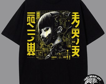 Cyberpunk Anime Girl T-Shirt: Futuristic Robot Design