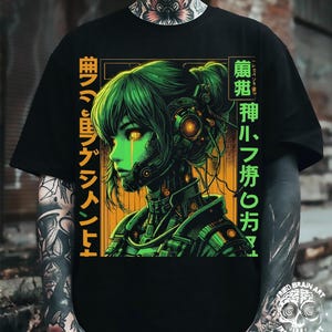 Cyberpunk Anime Girl T-Shirt: Futuristic Robot Design