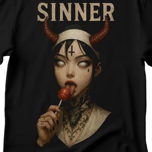 Unholy Nun T- Shirt, Funny Horror Choked Up Unholy Nun Satan Baphomet Gothic T-Shirt, Nun Shirt, Unholy Shirt, Halloween Shirt, Dark nun