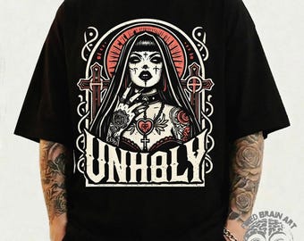 Unholy Nun T-Shirt: Gothic Satan Baphomet Halloween Shirt