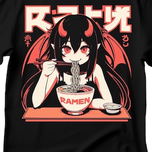 Cute Anime Girl Eating Ramen T-Shirt, Anime Girl T-Shirt, Ramen T-Shirt, Japanese Food T-Shirt, Cute Girl T-Shirt